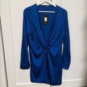 Satin Blue Long Sleeve Dress/ Sugar Free Satin Dress